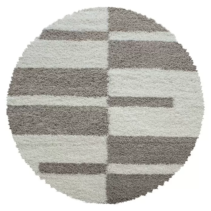 Hochflorteppich Gala - Beige, Durchmesser: 160 cm, 100 % Polypropylen - Runder Hochflorteppich in Grau-Weiß mit geometrischem Muster.