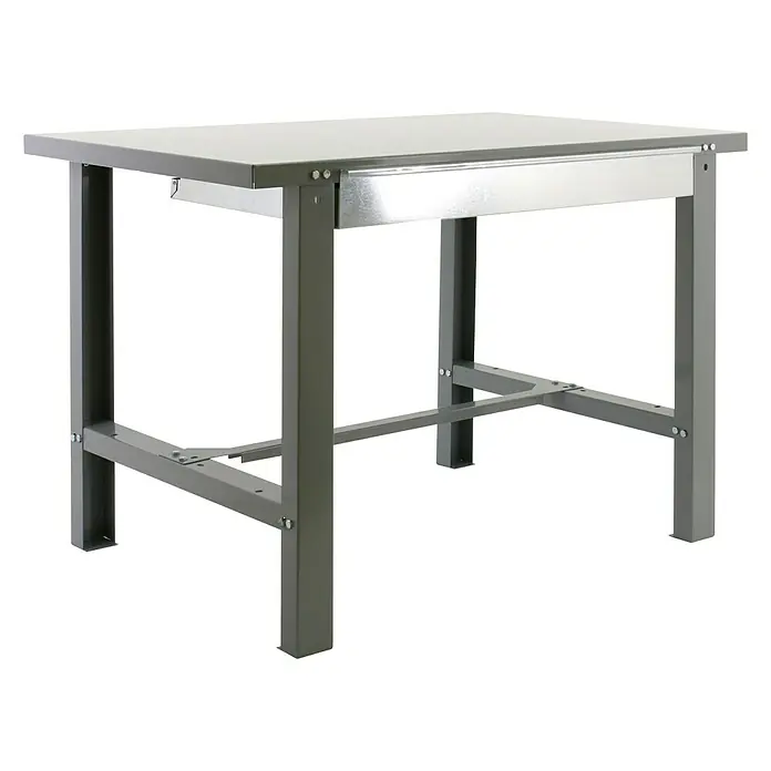 Simonrack Simonwork Banco de trabajo BT6 Box Metal - L x An: 73 x 120 cm, Altura de trabajo: 83 cm, Carga soportada: 635 kg, Gris - Mesa de trabajo metálica gris con superficie resistente y patas robustas, ideal para taller o sala de hobbies. Práctica balda bajo la encimera.