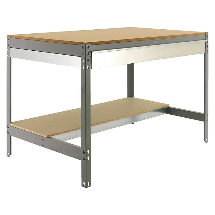 Simonrack Juego de banco de trabajo BT0 Box con estantería Chipboard Ecoforte - Metal, 2 pzs. - Banco de trabajo robusto con tablero de madera y estante de almacenamiento, perfecto para taller y sala de aficiones. Ofrece superficie amplia.