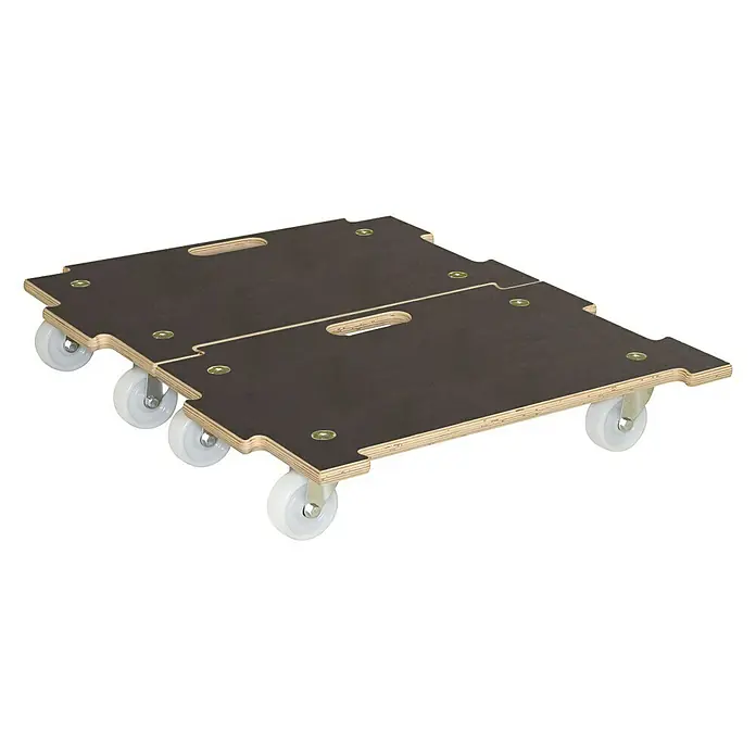 Wagner System Base con ruedas MM 1383 - L x An x Al: 590 x 390 x 110 mm, Capacidad de carga: 250 kg, Madera - Un carro de muebles marrón con asas y ruedas para facilitar el transporte de muebles y objetos pesados.