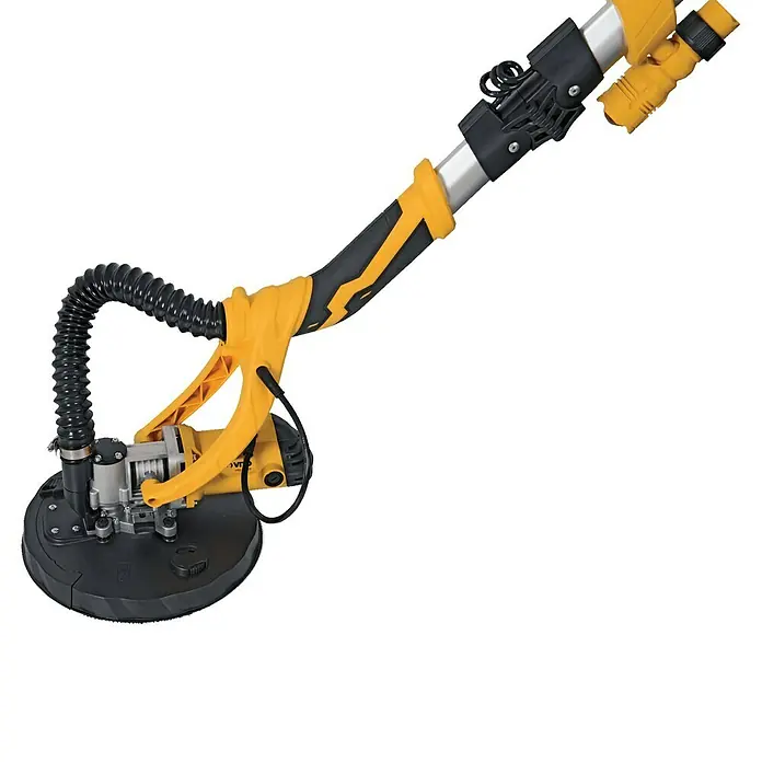 Vito Lijadora de pared y techo VILGE710 - 710 W, Diámetro disco de lija: 215 mm - Esta imagen muestra una lijadora de paneles de yeso amarilla, una herramienta eléctrica que se usa para lijar paredes y techos.