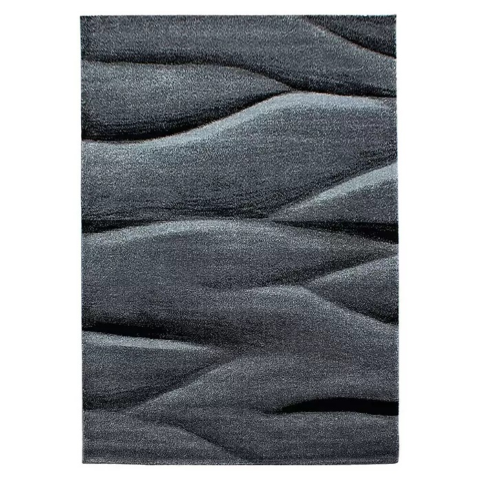 Kurzflorteppich Lucca 1840 - Schwarz, 200 x 140 cm, 100 % Polypropylen - Strukturierter dunkelgrauer Schaumstoff mit wellenförmigem Muster.