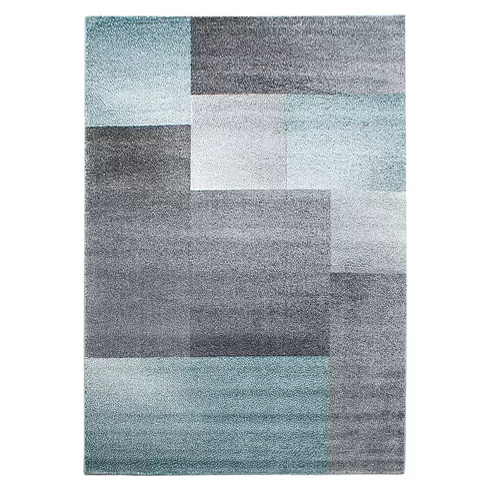Kurzflorteppich Lucca - Blau, 340 x 240 cm, 100 % Polypropylen - Geometrisch gemusterter Teppich in Grau- und Blautönen.