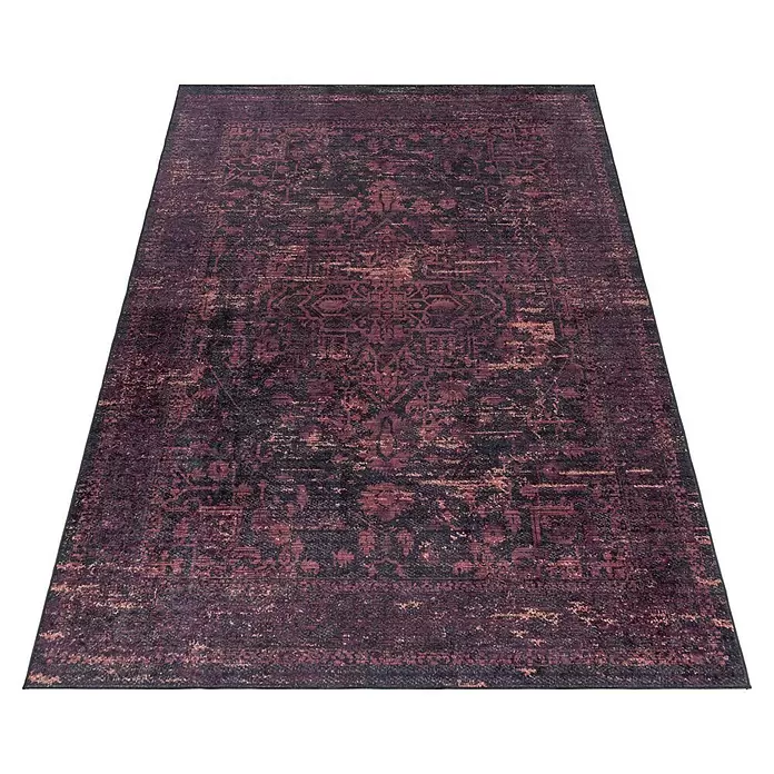 Flachgewebeteppich Fiesta - Rot, 230 x 160 cm, 100 % Polyester - Rechteckiger, alt-lila Teppich mit zierendem, traditionellem Muster.
