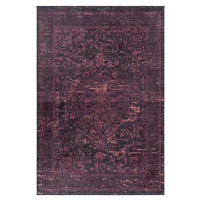 Flachgewebeteppich Fiesta - Rot, 230 x 160 cm, 100 % Polyester - Antiker Teppich in Dunkelviolett und Burgunderrot mit ornamentalem Muster.