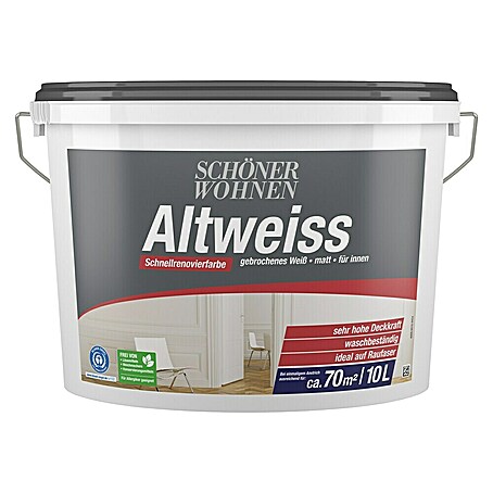 SCHÖNER WOHNEN-Farbe Wandfarbe Altweiß (Weiß, Matt, 10 l, Lösemittelfrei)