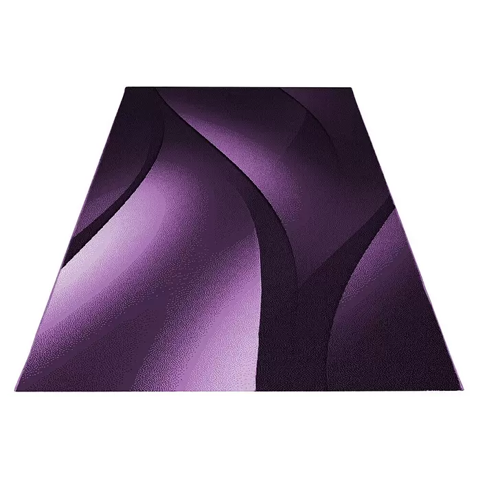 Kurzflorteppich Plus 8010 - Lila, 200 x 140 cm, 100 % Polypropylen - Abstrakter violetter Teppich mit wellenförmigen Mustern in verschiedenen Nuancen und texturierter Oberfläche.