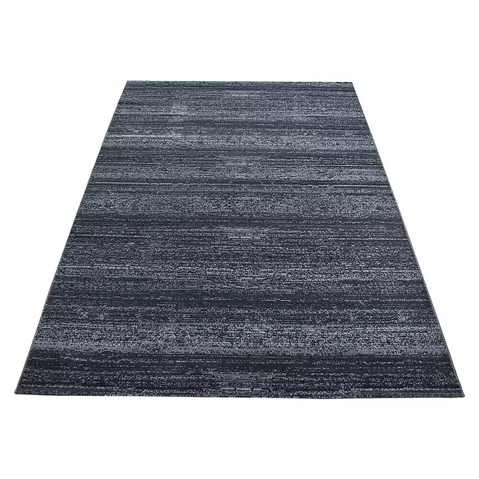 Kurzflorteppich Plus 8000 - Grau, 340 x 240 cm, 100 % Polypropylen - Dunkelgrauer, rechteckiger Teppich mit gestreifter Textur.