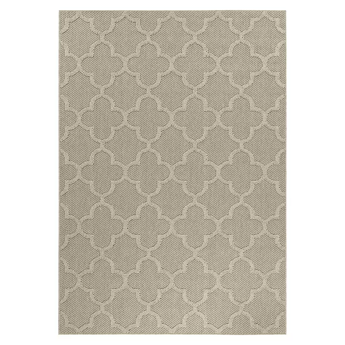 Outdoor-Teppich Patara IV - Beige, 340 x 240 cm, 100 % Polypropylen - Beiger Teppich mit erhabenem geometrischem Quatrefoil-Muster.