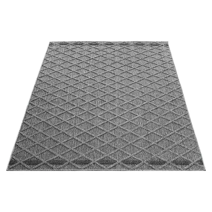 Outdoor-Teppich Patara V - Grau, 250 x 80 cm, 100 % Polypropylen - Grauer Teppich mit erhabenem Rautenmuster.