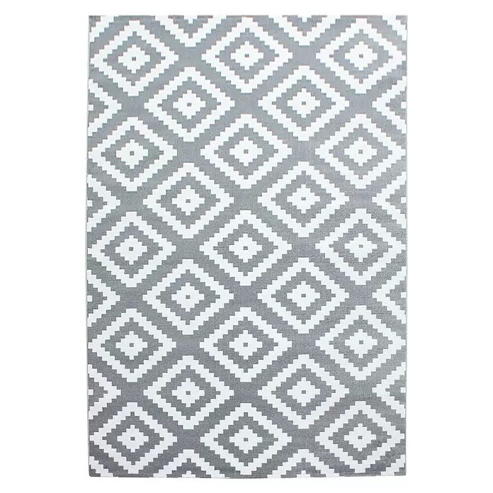 Kurzflorteppich Plus - Grau/Weiß, 340 x 240 cm, 100 % Polypropylen - Grau-weißer Teppich mit geometrischem Rautenmuster.