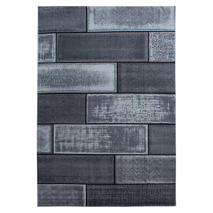 Kurzflorteppich Plus - Anthrazit, 370 x 280 cm, 100 % Polypropylen - Texturierte dunkel- und hellgraue Rechteckfliesen im Mauerverbund angeordnet.
