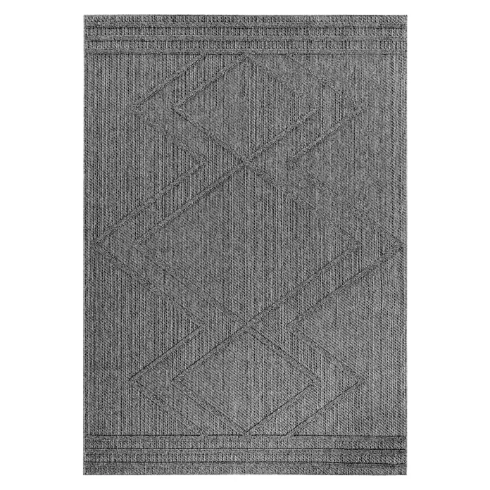 Outdoor-Teppich Patara I - Grau, 170 x 120 cm, 100 % Polypropylen - Grauer gewebter Teppich mit texturierter Oberfläche und sich wiederholenden geometrischen Rautenmustern.