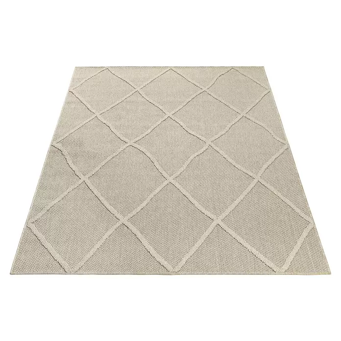Outdoor-Teppich Patara VI - Beige, 230 x 160 cm, 100 % Polypropylen - Beiger gewebter Teppich mit erhöhtem Rautenmuster.