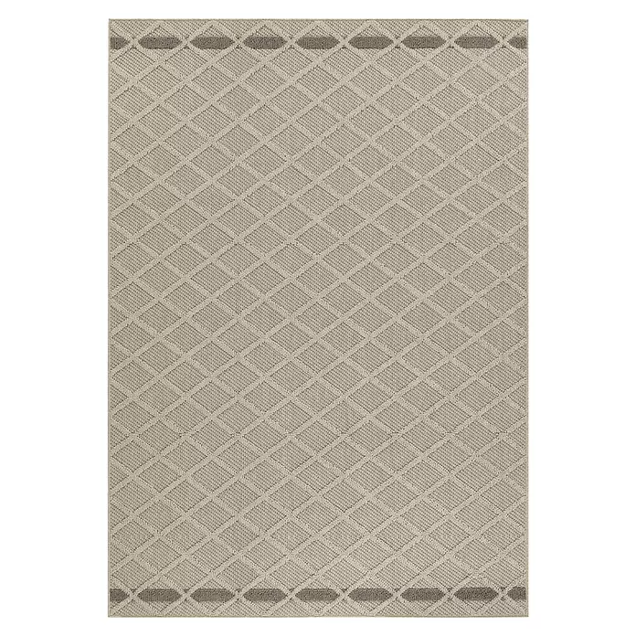 Outdoor-Teppich Patara V - Beige, 200 x 140 cm, 100 % Polypropylen - Beiger, strukturierter Teppich mit Rautenmuster und ovaler Bordüre.