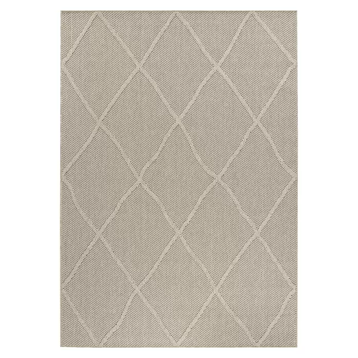 Outdoor-Teppich Patara VI - Beige, 230 x 160 cm, 100 % Polypropylen - Beiger gewebter Teppich mit erhabenem Rautenmuster.