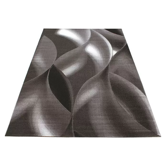 Kurzflorteppich Plus 8008 - Braun, 340 x 240 cm, 100 % Polypropylen - Grauer und silberner Teppich mit welligem, texturiertem Muster.