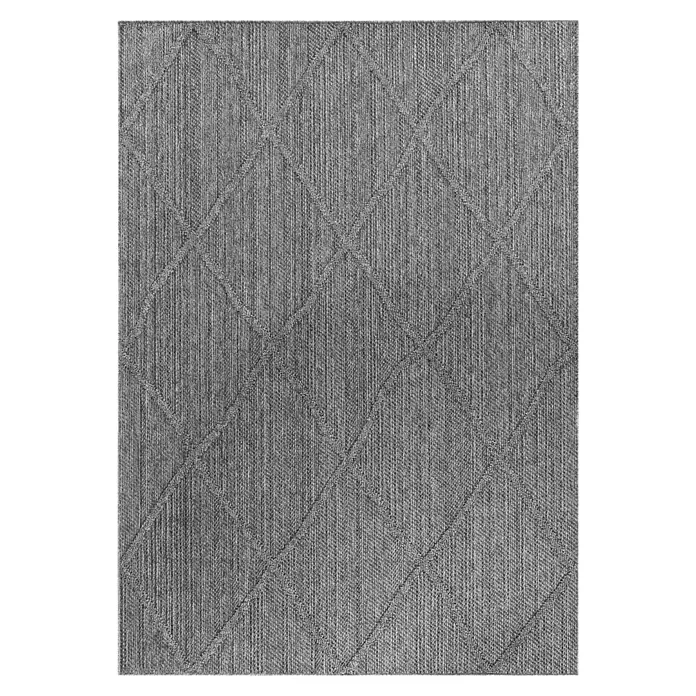 Outdoor-Teppich Patara VI - Grau, 250 x 80 cm, 100 % Polypropylen - Rechteckiger grauer Webteppich mit dezentem erhabenem Rautenmuster.