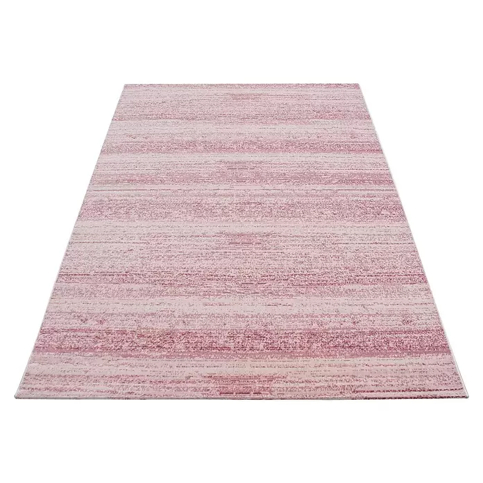 Kurzflorteppich Plus 8000 - Pink, 340 x 240 cm, 100 % Polypropylen - Rechteckiger Teppich mit rosa-rötlichem, strukturiertem Streifenmuster.