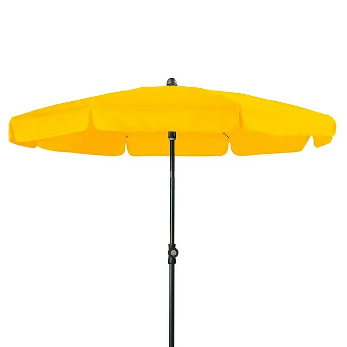 Doppler Sunline Marktschirm rund Neo - Gelb, Durchmesser Bespannung: 150 cm - Gelber Gartenschirm mit schwarzem Ständer, ideal für sonnige Tage im Freien. Der Schirm bietet Schatten und Schutz vor der Sonne.