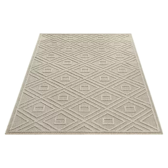 Outdoor-Teppich Patara III - Beige, 250 x 80 cm, 100 % Polypropylen - Heller beiger Webteppich mit erhabenem Rautenmuster.