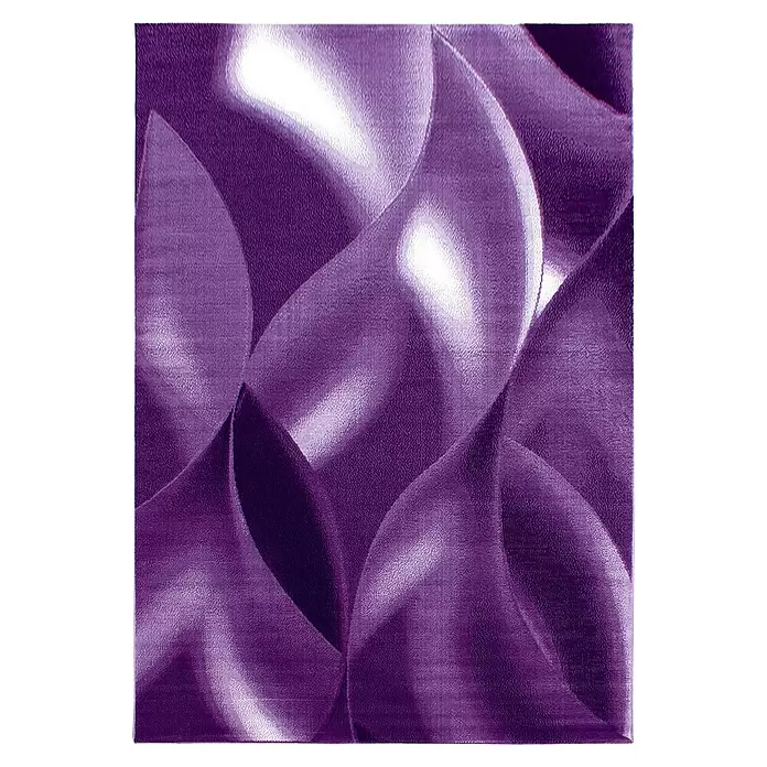 Kurzflorteppich Plus 8008 - Lila, 200 x 140 cm, 100 % Polypropylen - Abstrakte violette Wellenmuster-Textur mit glänzenden Akzenten.