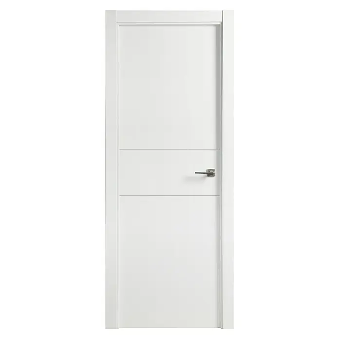 Solid Elements Puerta interior Munich - 72,5 x 203 cm, Izquierda, Blanco, Maciza - Diseño de puerta interior blanca con ranura horizontal y manija de puerta recta y moderna, combinando elegancia sencilla con funcionalidad contemporánea.