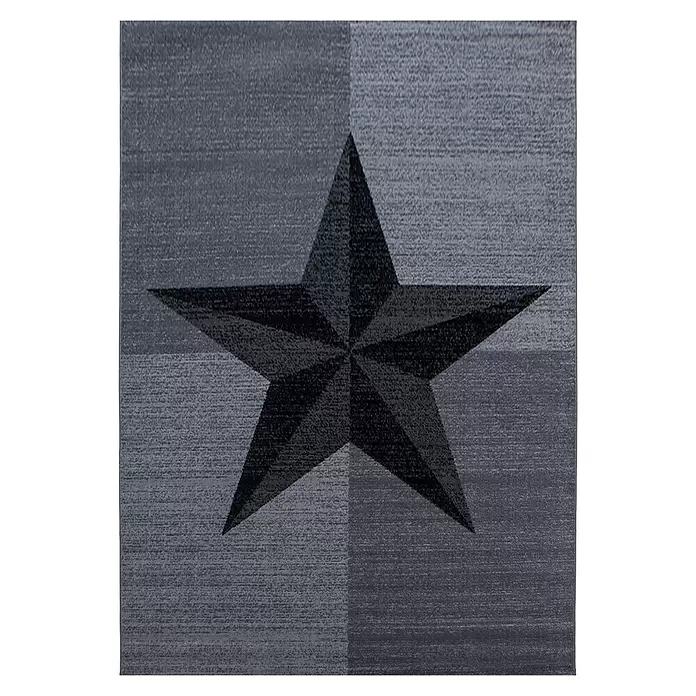 Kurzflorteppich Plus 8002 - Grau, 200 x 140 cm, 100 % Polypropylen - Dunkelgrauer fünfzackiger Stern mit texturierter, stoffähnlicher Oberfläche.