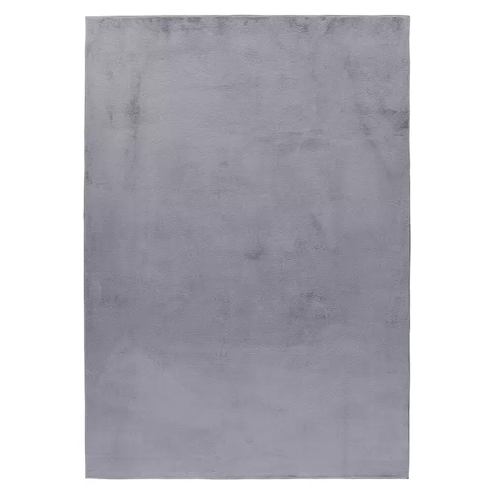 Hochflorteppich Pouffy - Grau, 290 x 200 cm, 100 % Polyester - Ein rechteckiger grauer Teppich mit weicher, plüschiger Textur.