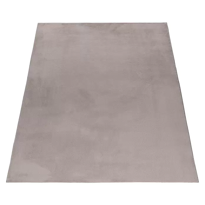 Hochflorteppich Pouffy - Beige, 110 x 60 cm, 100 % Polyester - Hellgrauer, rechteckiger Plüschteppich.