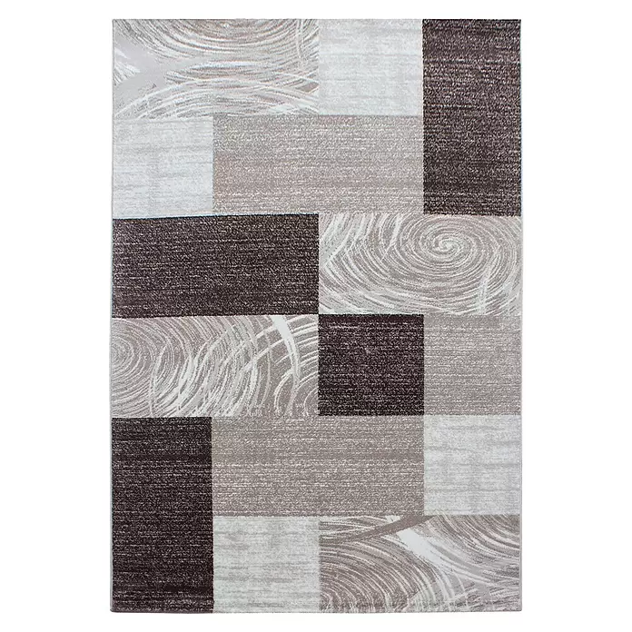 Kurzflorteppich Parma 9220 - Braun, 340 x 240 cm, 100 % Polypropylen - Rechteckiger Teppich mit modernem geometrischem Muster in Braun-, Beige- und Weißtönen, mit strukturierten und wirbelnden Designs.