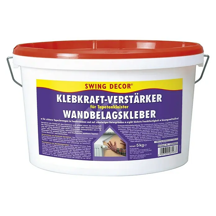 Swing Decor Klebkraft-Verstärker - 5.000 g, Lösemittelfrei - Produktbild: Eimer SWING DECOR® Klebkraft-Verstärker für Tapetenkleister, ideal für Feuchträume und schwierige Untergründe.