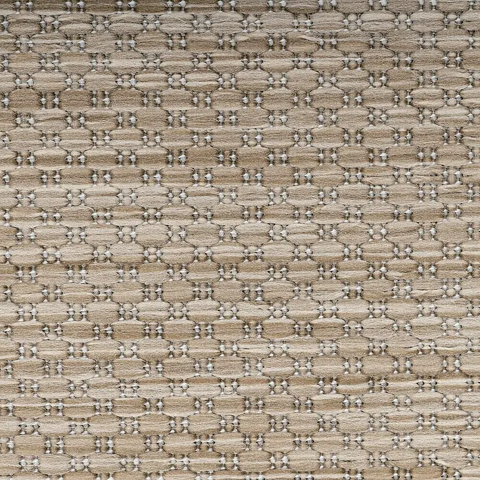 Outdoor-Teppich Relax - Beige, 340 x 240 cm, 100 % Polypropylen - Nahaufnahme eines beigen Teppichs mit einem sich wiederholenden Muster aus verbundenen Kreisen und kleinen weißen Akzenten.