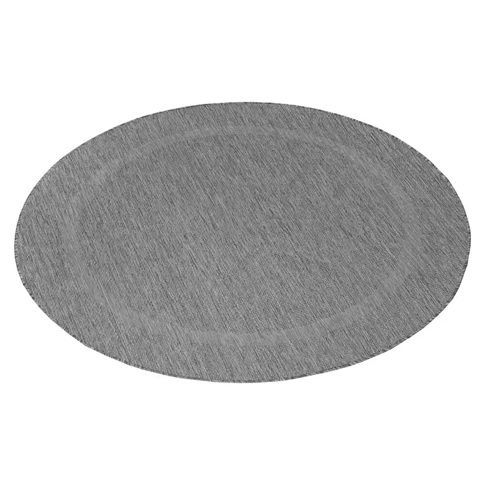 Outdoor-Teppich Relax - Grau, Durchmesser: 200 cm, 100 % Polypropylen - Runder grauer Teppich mit subtiler Webtextur und innerem Randmuster.