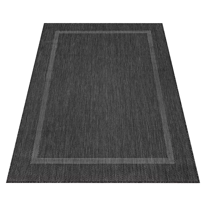 Outdoor-Teppich Relax - Schwarz, 290 x 200 cm, 100 % Polypropylen - Rechteckiger dunkelgrauer Webteppich mit hellgrauem Rand.