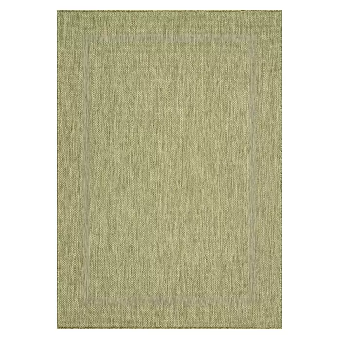 Outdoor-Teppich Relax - Grün, 230 x 160 cm, 100 % Polypropylen - Gedämpfter grüner Strukturteppich mit dezentem Rechteckrand.