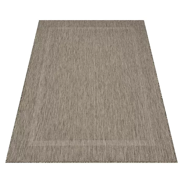 Outdoor-Teppich Relax - Braun, 150 x 80 cm, 100 % Polypropylen - Texturierter gestreifter Teppich in neutralen Brauntönen mit dezenter Bordüre.