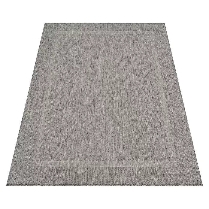 Outdoor-Teppich Relax - Grau, 200 x 140 cm, 100 % Polypropylen - Strukturierter grauer Teppich mit gewebten Streifen und dezentem Rechteckrand.