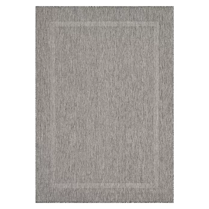 Outdoor-Teppich Relax - Grau, 200 x 140 cm, 100 % Polypropylen - Texturierter, grauer rechteckiger Teppich mit subtilem hellem Rand.