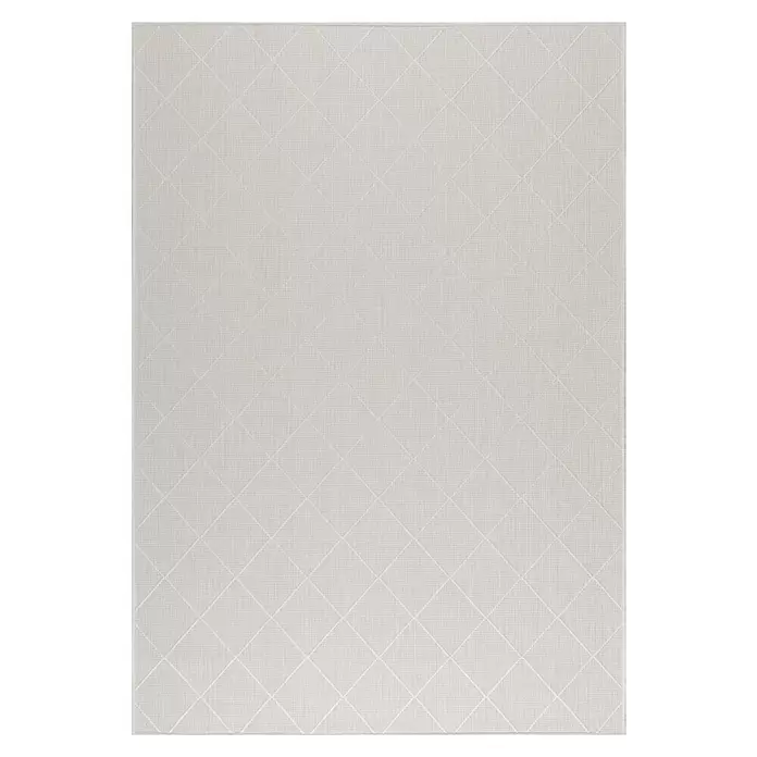 Outdoor-Teppich Zagora II - Grau, 150 x 80 cm, 100 % Polypropylen - Weißer gesteppter Stoff mit Rautenmuster.