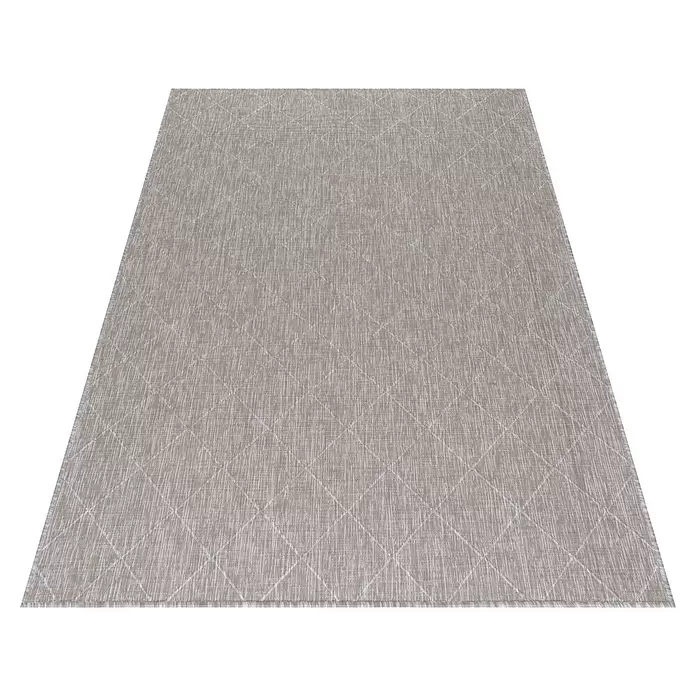 Outdoor-Teppich Zagora II - Beige, 170 x 120 cm, 100 % Polypropylen - Rechteckiger beiger Teppich mit gewebter Textur und subtilem Rautenmuster.