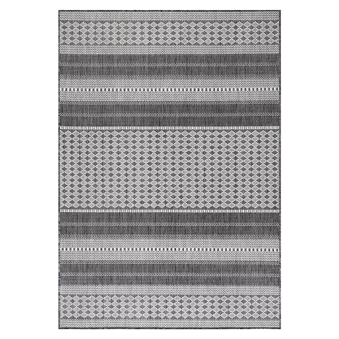 Outdoor-Teppich Sunny VI - Beige, 250 x 80 cm, 100 % Polypropylen - Gestreifter Teppich in Grau und Weiß mit geometrischen Mustern, für drinnen und draußen geeignet.