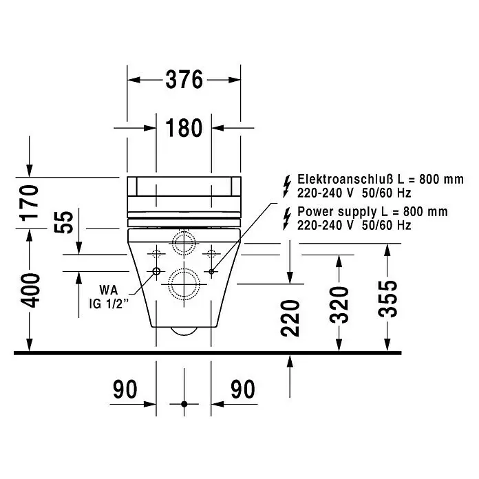Duravit DuraStyle Wand-WC Typ 2Mit Spülrand, Ohne Spezialglasur, Spülform: Tief, WC Abgang: Waagerecht, Weiß