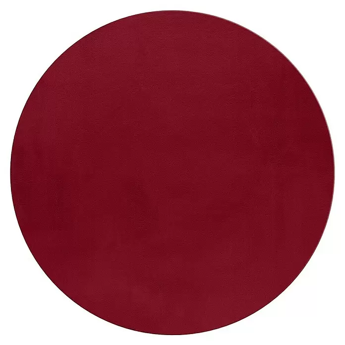 Hochflorteppich Pouffy - Rot, Durchmesser: 160 cm, 100 % Polyester - Rundes burgunderrotes Platzset oder Platzteller mit einer strukturierten, lederähnlichen Oberfläche.