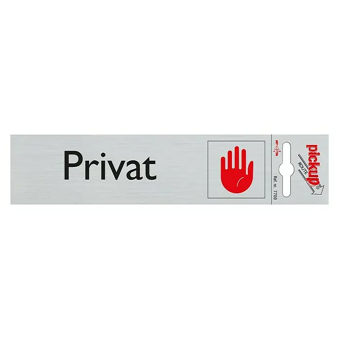 Pickup Aufkleber - Motiv: Privat, L x B: 165 x 44 mm - Schild "Privat" mit roter Hand und "Pickup Route" für Büros, Geschäfte und Hotels. Ideal zur Kennzeichnung von Privatbereichen.
