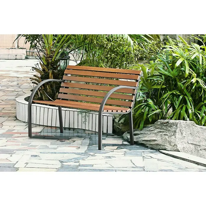 Sunfun Banco de jardín Saale - An x Pr x Al: 122 x 60 x 80 cm, Madera dura - Banco de madera con estructura metálica para exteriores, ideal para parques o jardines. El banco ofrece confort y estilo.