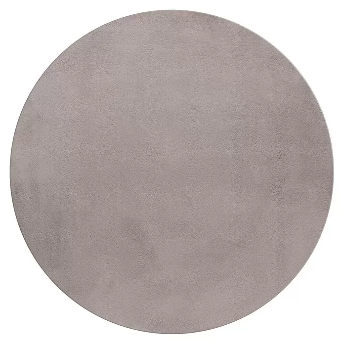 Hochflorteppich Pouffy - Beige, Durchmesser: 160 cm, 100 % Polyester - Runder grauer Teppich mit weicher Textur.
