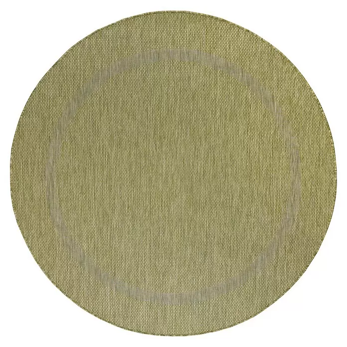 Outdoor-Teppich Relax - Grün, Durchmesser: 200 cm, 100 % Polypropylen - Runder, olivgrüner Webteppich mit dezentem inneren Kreisdesign.