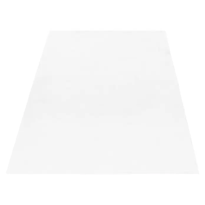 Hochflorteppich Pouffy - Weiß, 250 x 80 cm, 100 % Polyester - Weißer rechteckiger Teppich, subtil texturiert, in Perspektive gesehen.