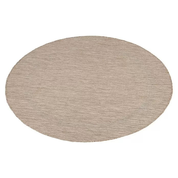 Outdoor-Teppich Relax - Beige, Durchmesser: 200 cm, 100 % Polypropylen - Runder, hellbeiger Teppich mit horizontalem Strukturmuster.